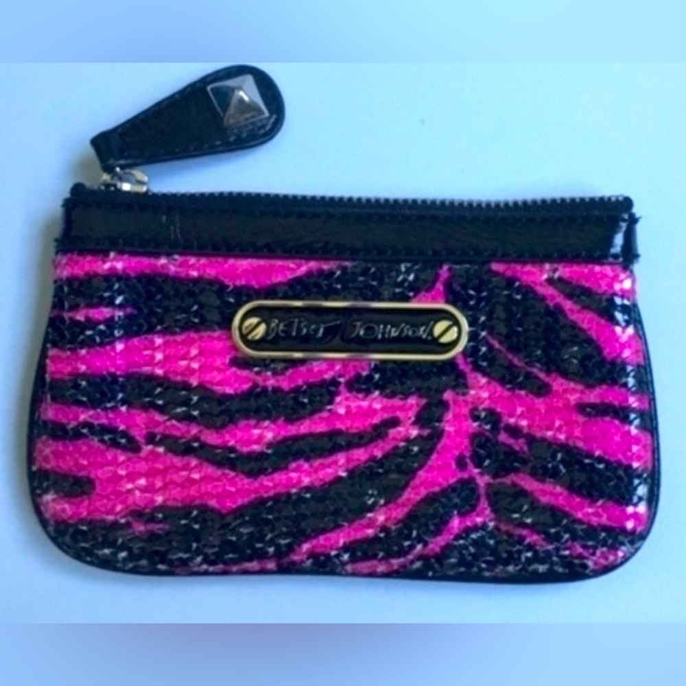 Betsey Johnson Hot Pink Black Sequin Zebra Mini Purse Wallet